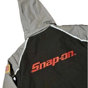 Snap On Softshell Jacket Mens Small Gray Black Detachable Hood Zip Quilt Lined
